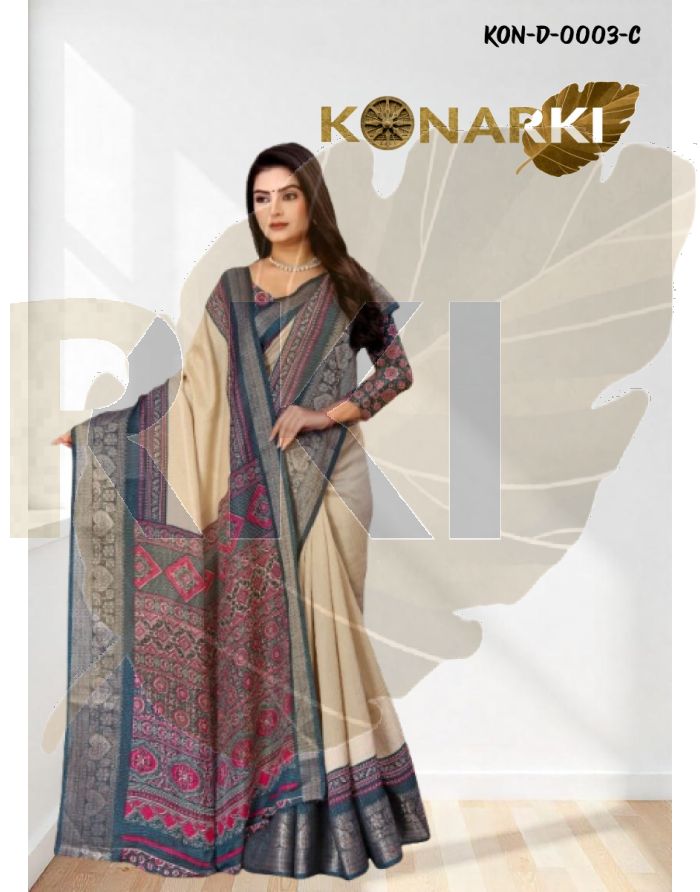 Aavya Blue Printed Jacquard Saare with Unique Design with Unstitched Blouse