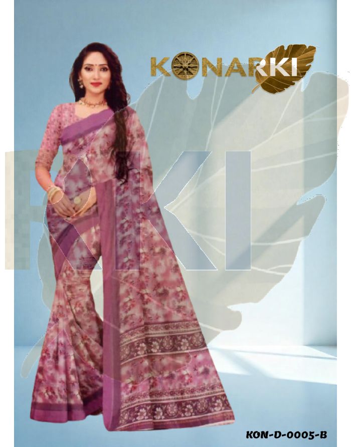 Vritika Purple Floral Elegance Wetless Digital Saree with Unstitched Blouse