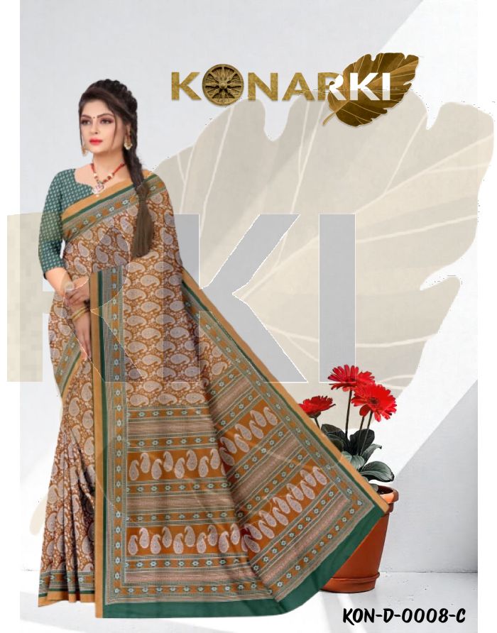 Inaya Brown Paisley Cotton Saree with Traditional Charm and Unstitched Blouse