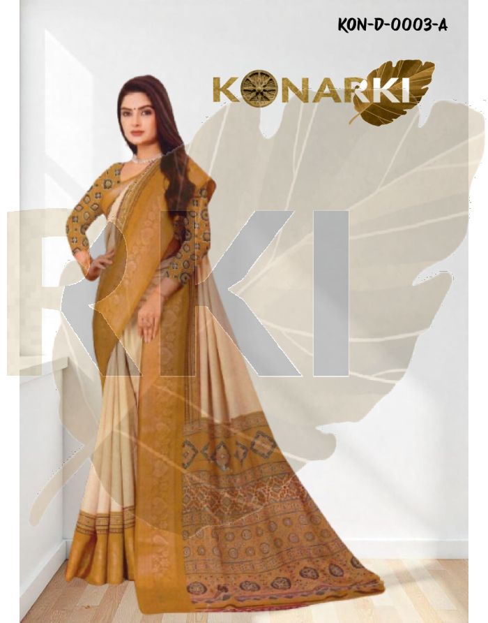 Aavya Brown Printed Jacquard Saare with Unique Design with Unstitched Blouse