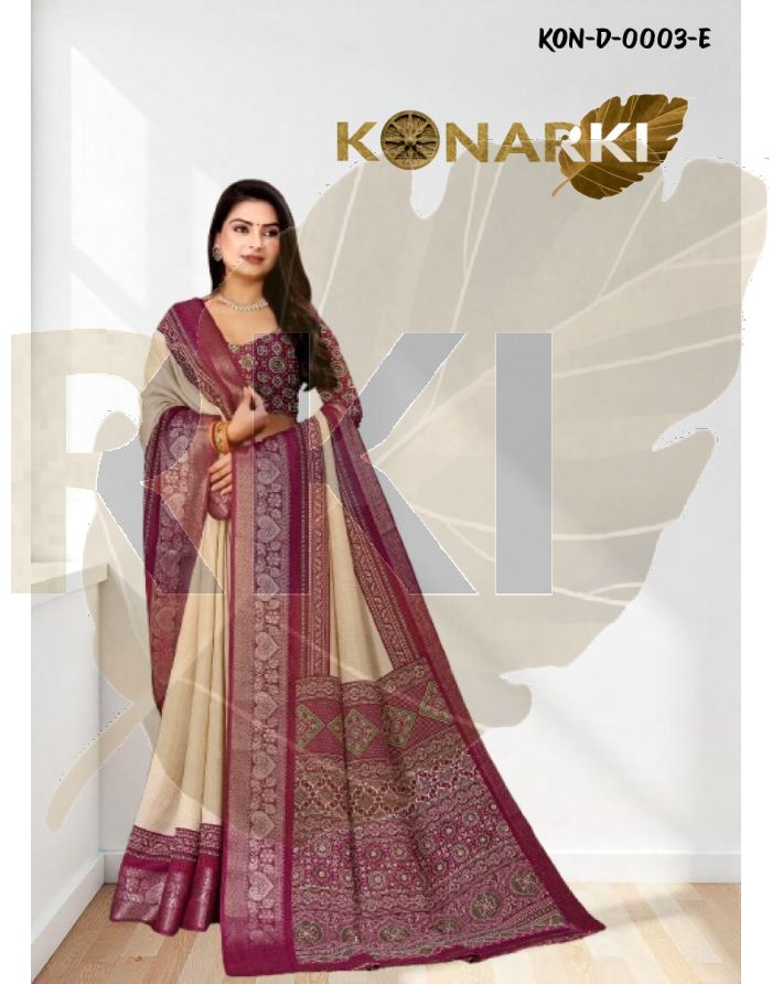 Aavya Raspberry Printed Jacquard Saare with Unique Design with Unstitched Blouse