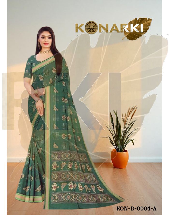 Sharvya Green Wetless Viscose Saree with Traditional Elegance and Unstitched Blouse