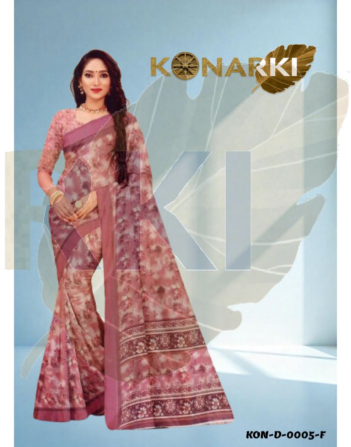 Vritika Orchid Brown Floral Elegance Wetless Digital Saree with Unstitched Blouse