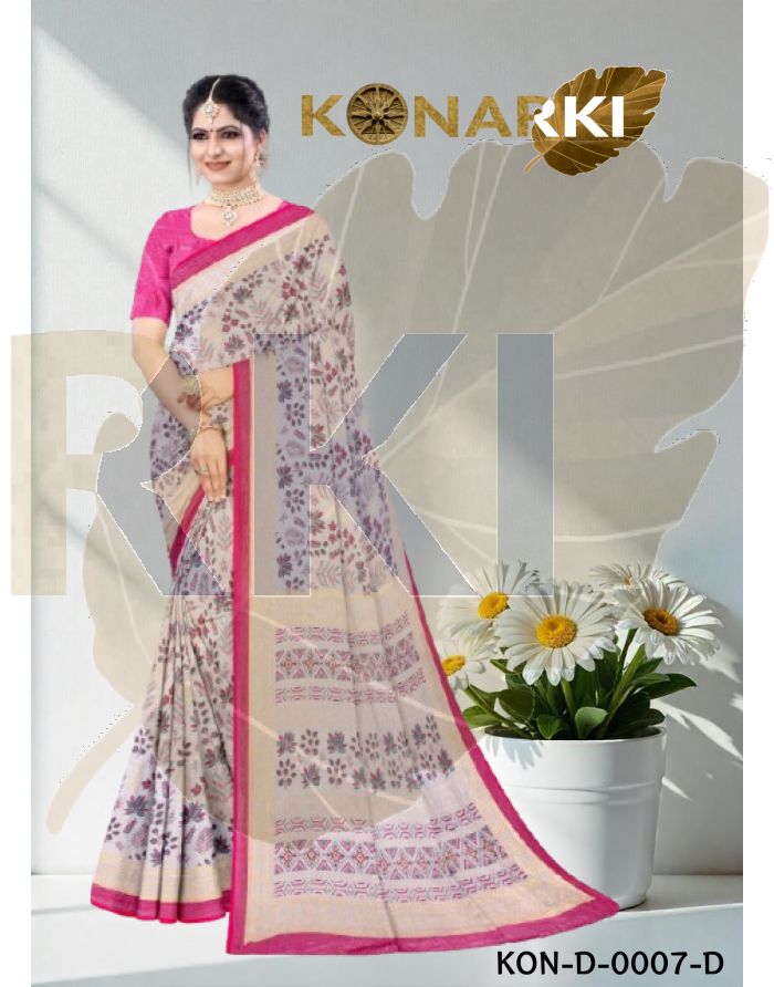 Tvesa Magenta Pink Brass Foil Saree with Elegant Floral Patterns and Unstitched Blouse