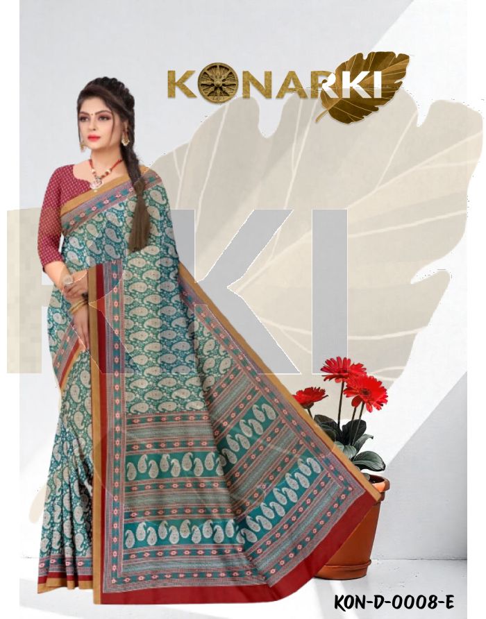 Inaya Forest Green Paisley Cotton Saree with Traditional Charm and Unstitched Blouse