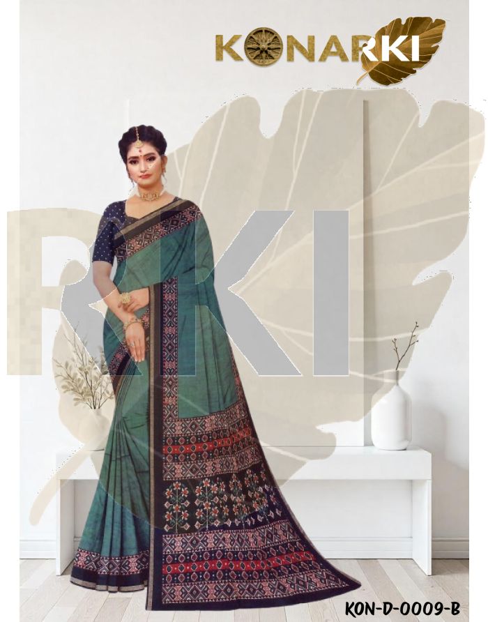Anvika Dark Ocean Green Elegance Cotton Saree with Intricate Borders and Unstitched Blouse