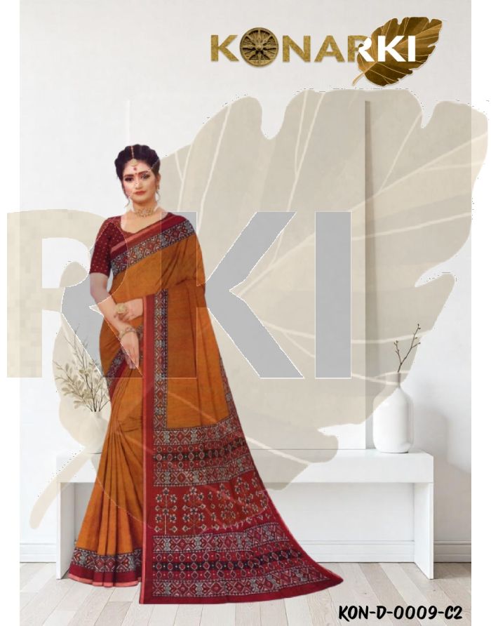 Anvika Brown Elegance Cotton Saree with Intricate Borders and Unstitched Blouse