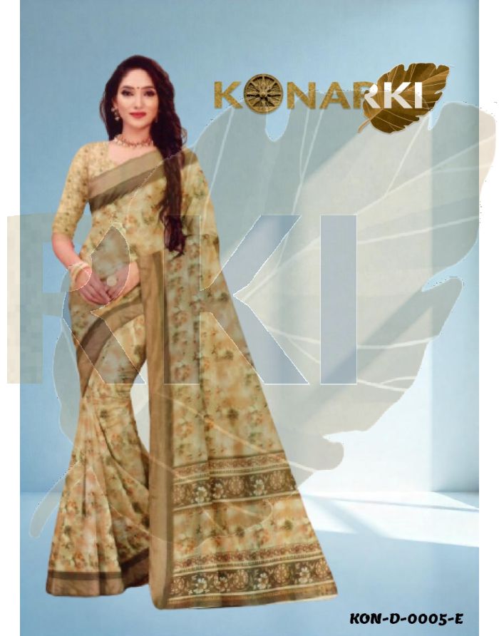 Vritika Olive Green Floral Elegance Wetless Digital Saree with Unstitched Blouse