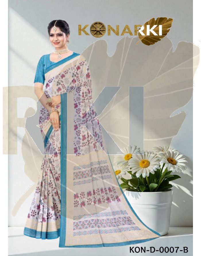 Tvesa Multi Colour Brass Foil Saree with Elegant Floral Patterns and Unstitched Blouse